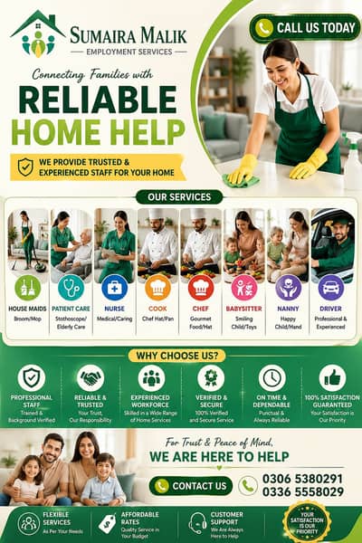 Maids / House Maids / cook / Nanny , chef / Baby Sitter maid available