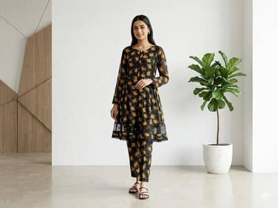 Multicolor Lawn Printed Frock & Trouser Set