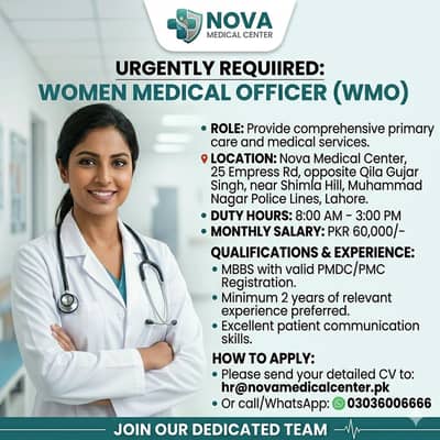 Woman Medical Officer (WMO) Required at Nova Medical Center