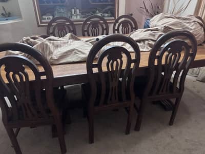 Dining table set with 8 chairs (solid wood)