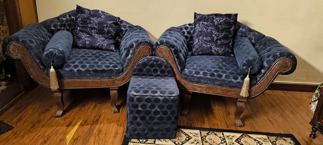 Royal Style Sofa Chairs with Matching Stool