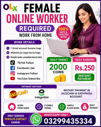 Female Online Worker Required | Work From Home | Daily Payment Rs. 250