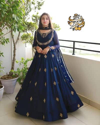 `Navy Blue Embroidered Chiffon 3pc Maxi Suit - Brand New`