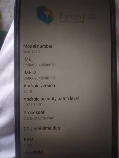 vivo y 1823 model 2 GB ram and 32 GB rom