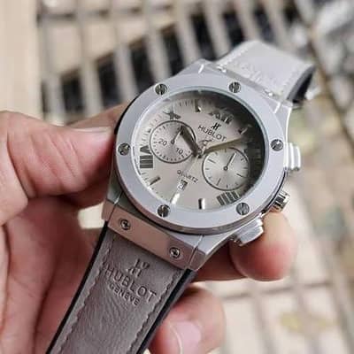 HUBLOT Men Chronograph Watch Silver Leather Strap