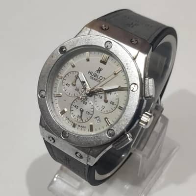 HUBLOT Men Chronograph Watch Silver Leather Strap