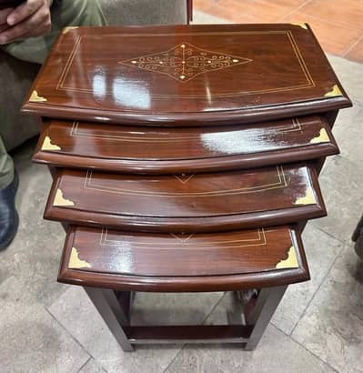1 set ,Solid Sheesham Wood Nesting Tables Set of 4 (Brass Inlay Work)