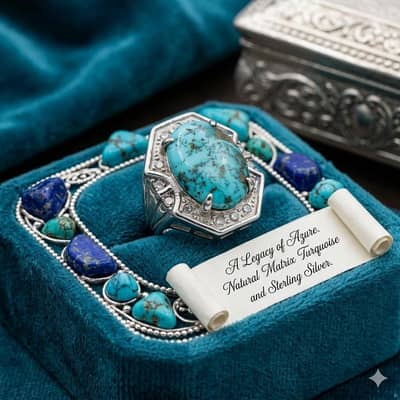 Feroza NOn Silver Ring  Naturally Engaved علي