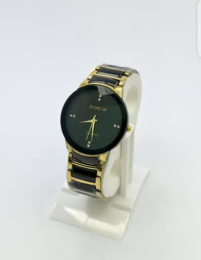 Men's Gold Chain Wrist Watch Black Dial 32mm Quartz