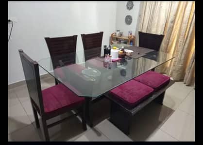 Dinning Table 4 chairs 2 cushions stools like new
