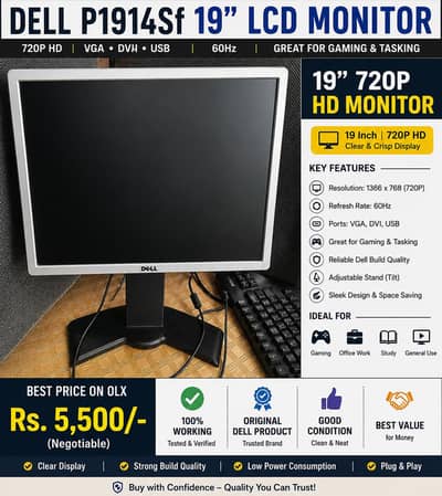 Dell 19 Inch Monitor 60Hz HD Display – for sale