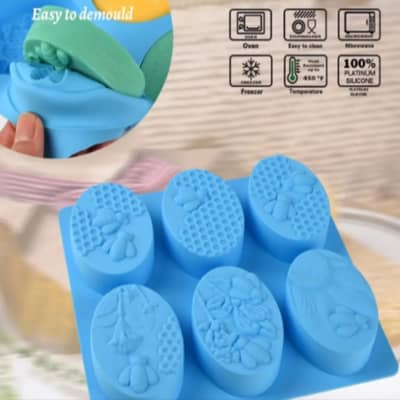 Honey Bee Oval Silicone Mold - 6 Cavity food grade silicone soap mold