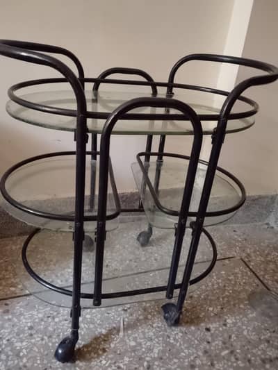 Glass Serving Trolley With Wheels