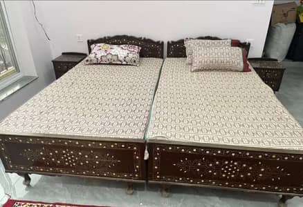 Wooden Single Beds with 2 side tables