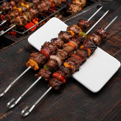 Stainless Steel Skewers / Seekh for BBQ & Grilling (10 Pack)