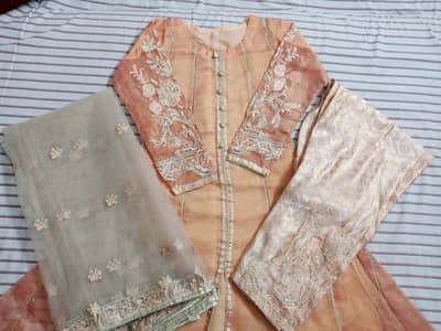 Eid Dress Peach Fancy Embroidered 3 Piece Dress – Brand New