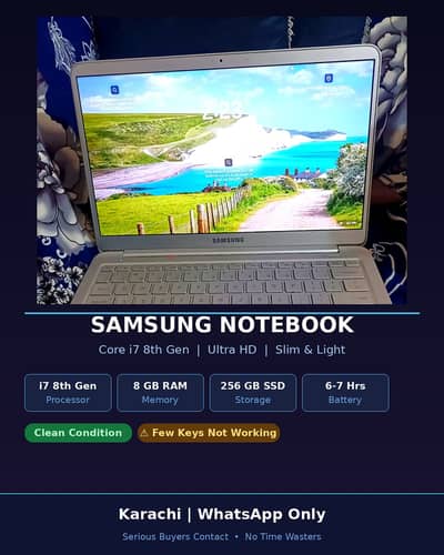 Samsung Laptop i7 8th Gen | 8GB RAM | 256GB SSD | Ultra HD | Karachi
