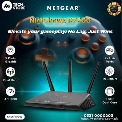 NETGEAR Nighthawk R7000 Smart Wi-Fi Router-AC1900 Wireless Speed