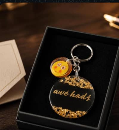 Stylish Black Resin Keychain with Golden Foil – Handmade