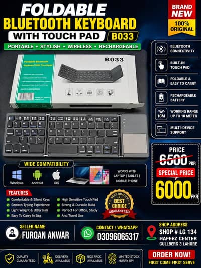 Foldable Bluetooth Keyboard With Touch Pad B033
