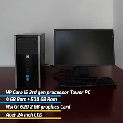 Core i5 3rd gen tower PC 4/500GB with 2 GB graphics card & 24 inch LCD