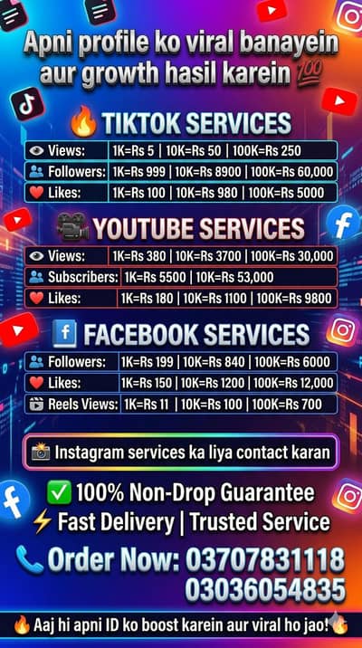SOCIAL MEDIA  SERVICE AVAILABLE NON DROP YOUTUBE TIKTOK INSTAGRAM FB