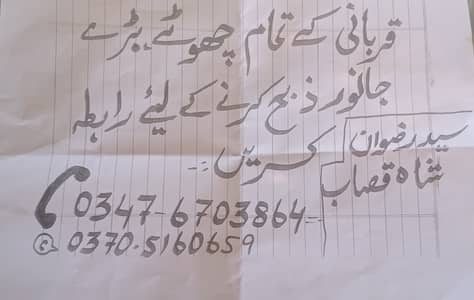ے راولپنڈی اور اسلام آباد میں قربانی کے جانور زبح کروانے کیلئےرابطہ کر
