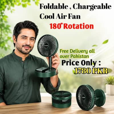 Rechargeable Mini Fan with 180° Rotation For Home + Office + Schools.