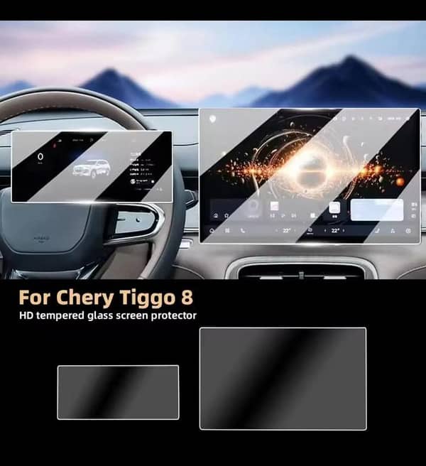 Chery Tiggo 8 Screen Tempered Glass Protector 2 Pcs Set Premium Quality Imported High Definition