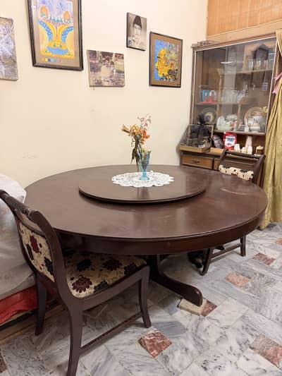 Premium Round 6-Seater Dining Table Set (Rotating Center)