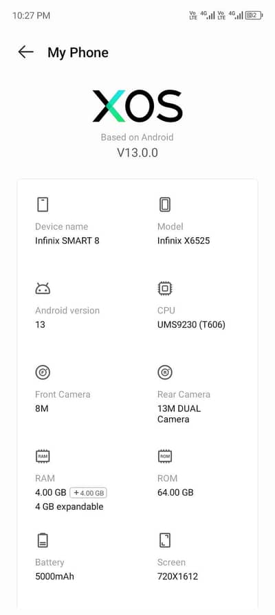 Infinix Smart 8 (4+4 Ram+64 Memory) with Original Charger and Box