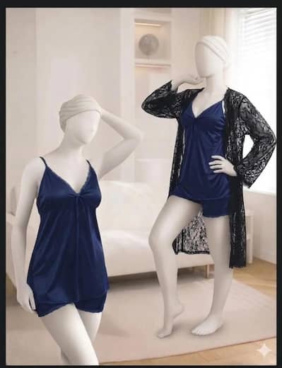 3 pcs woman's stitched silk , Night suit