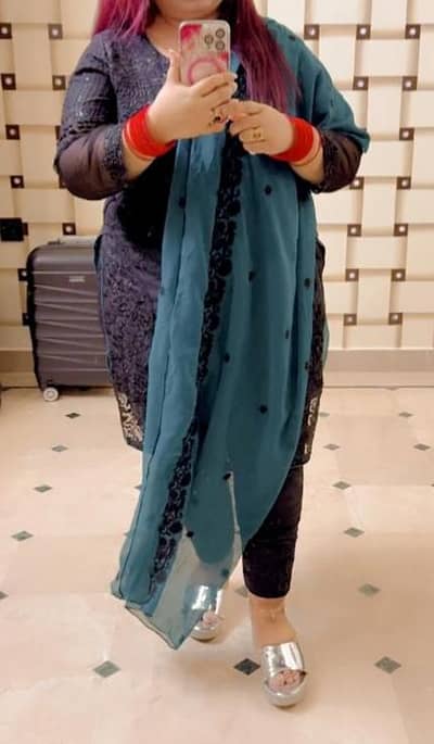 black dress sea green duppata