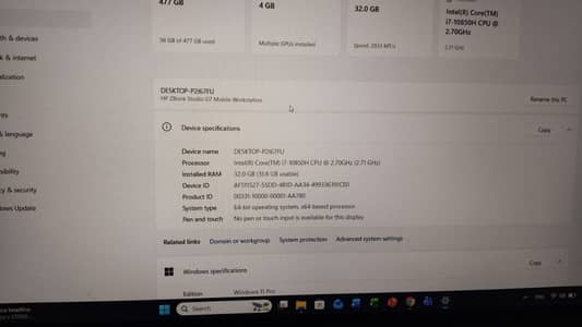 Hp Z Book Ci7 10th Generation 32 GB Ram 512 GB SSD 4 GB Graphics Card
