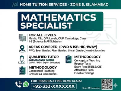 Experienced Home Tutor Available for Mathematics ( Matric, FSc, O/A)