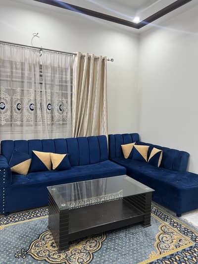 Blue color L shape sofa set