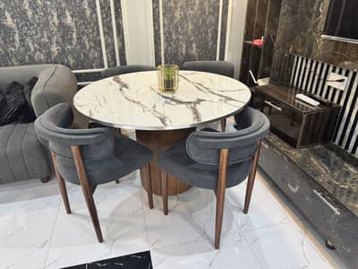 4 Seater Modern Marble Dining Table Set with Velvet Chairs