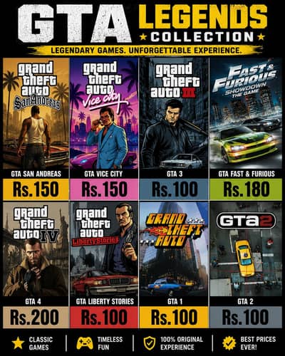 All GTA Games are available Prices are mentioned in Poster for PC lapt