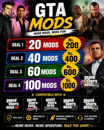 All Mods are available for GTA Series For PC,Laptop