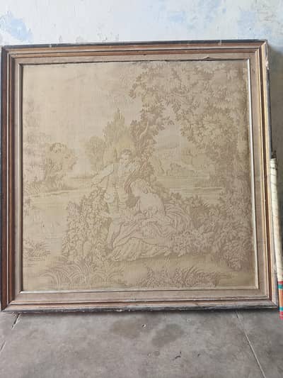 Vintage Style Woven Tapestry Wall Hanging framed