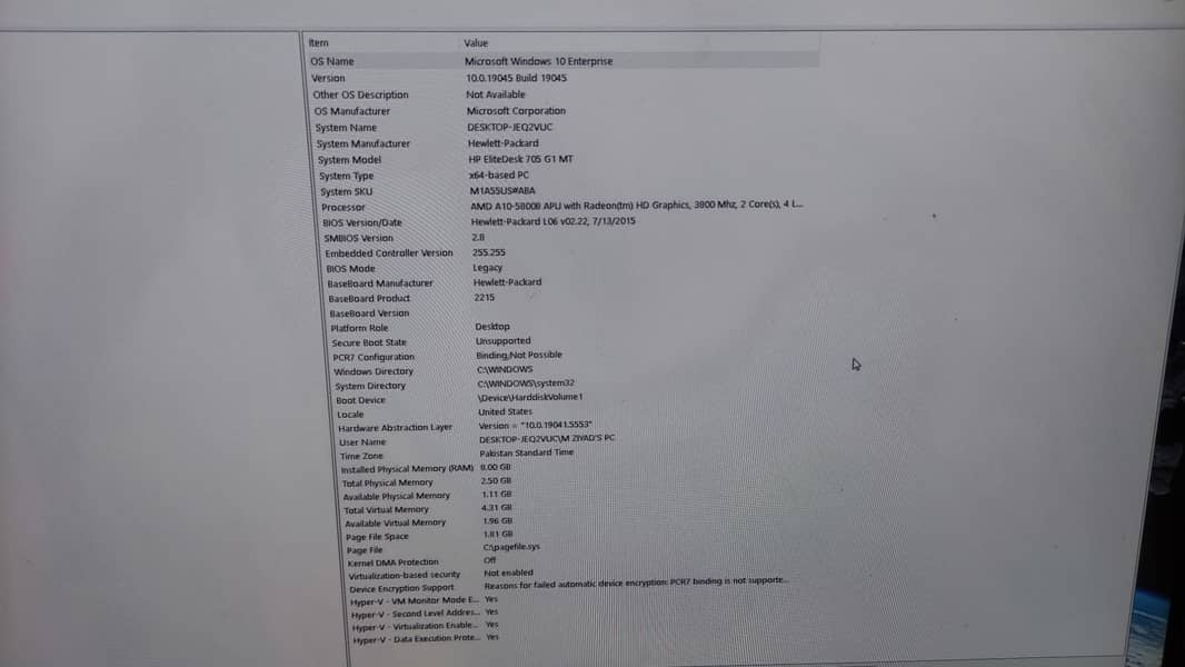 HP CPU AMD A10 2