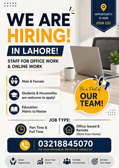 Part Time & Full Time Jobs in Lahore – Office & Online Work Available