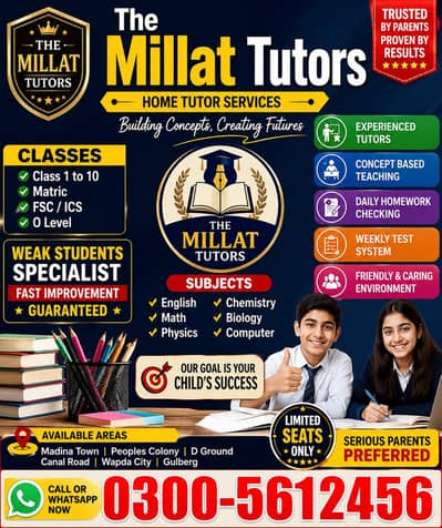 The Millat Tutors-Expert Home Tuitions Services in Faisalabad.