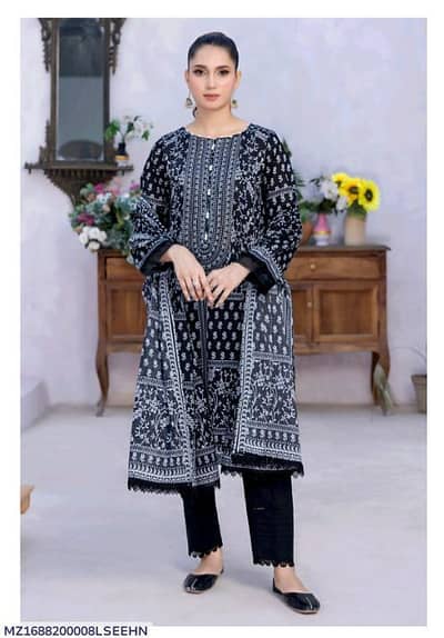 Black Printed 3 piece lawn suit for muharam wear with Free delivery