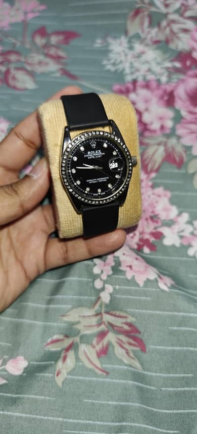 Rolex Style Black Watch Soft Silicone Strap Dual Machine Date Display