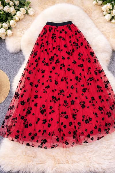 Imported Women’s Red Skirt Spring Summer Elastic High Waist Long Pleat
