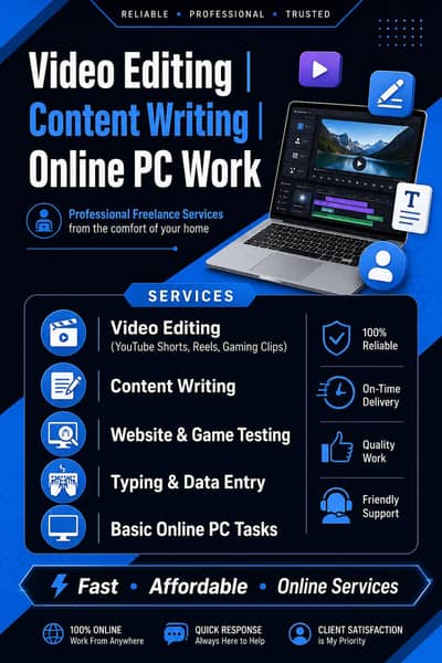 Video Editing | Content Writing |and other Online PC Work