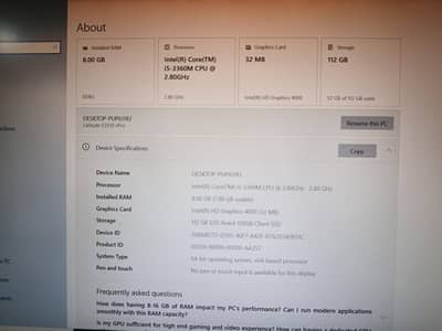 Dell Core i5 8gb ram 32mb graphic card 120ssd
