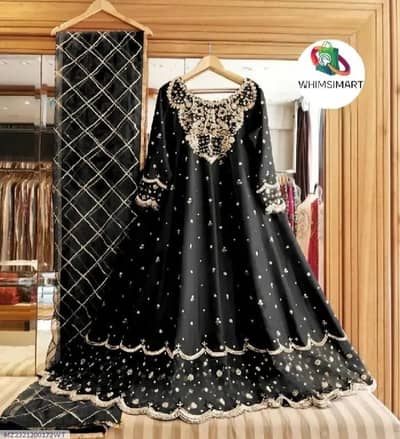Black heavy embroidered  shamose silk maxi 3_pcs party wear