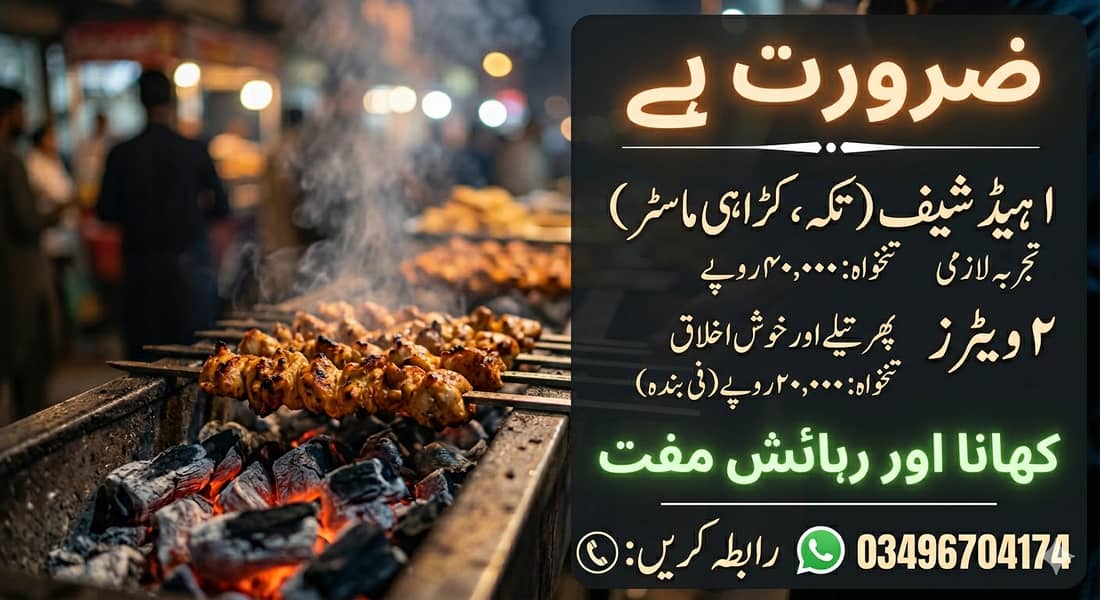 ضرورت برائے اسٹاف: تکہ شاپ (مغلپورہ) - بی بی کیو 0